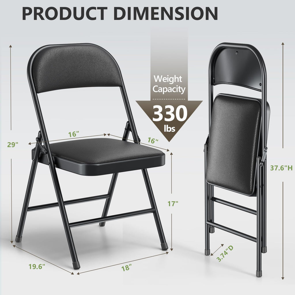 Padded Folding Chairs 6 Pack, PU Leather Folding Chairs for Outside and Indoor, Heavy Duty Portable Foldable Metal