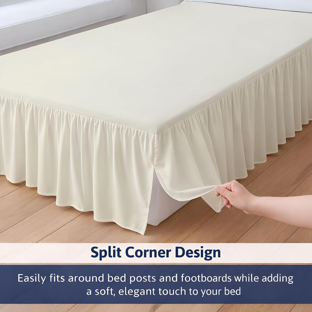 King Size Ruffled Bed Skirt - 24 inch Drop Dust Ruffle Bedskirt with Split Corners, Easy Fit Platform Design Bed
