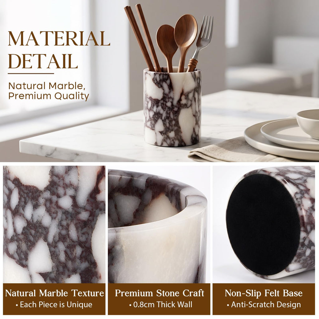 Calacatta Viola Marble Utensil Holder, 6.5 Inch Stone Utensil Crock