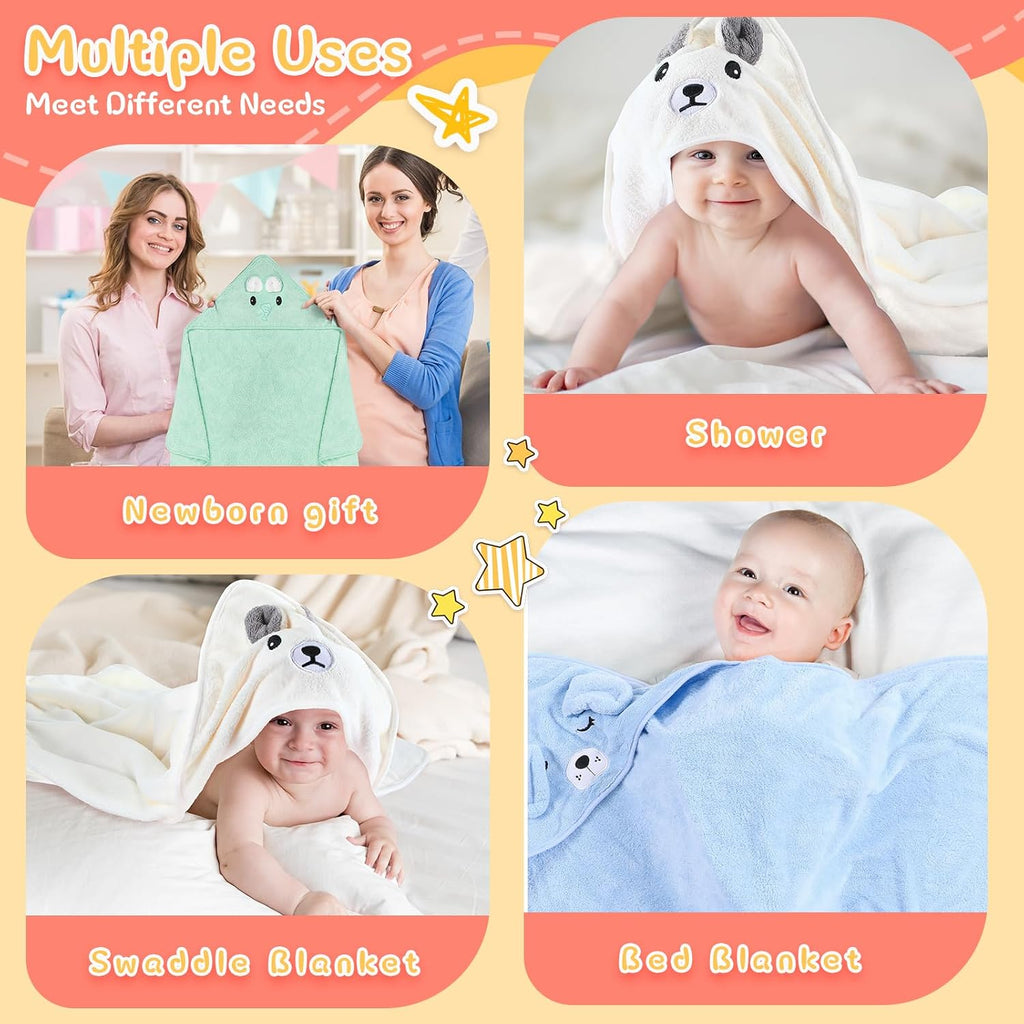 4 Pcs Baby Hooded Towel Coral Fleece Absorbent Towels, Cute Style