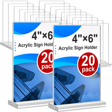 Acrylic Sign Holder 4x6, 20 Pack Clear Table Vertical Double Sided Table Menu Display, Plastic Desktop Picture Frames