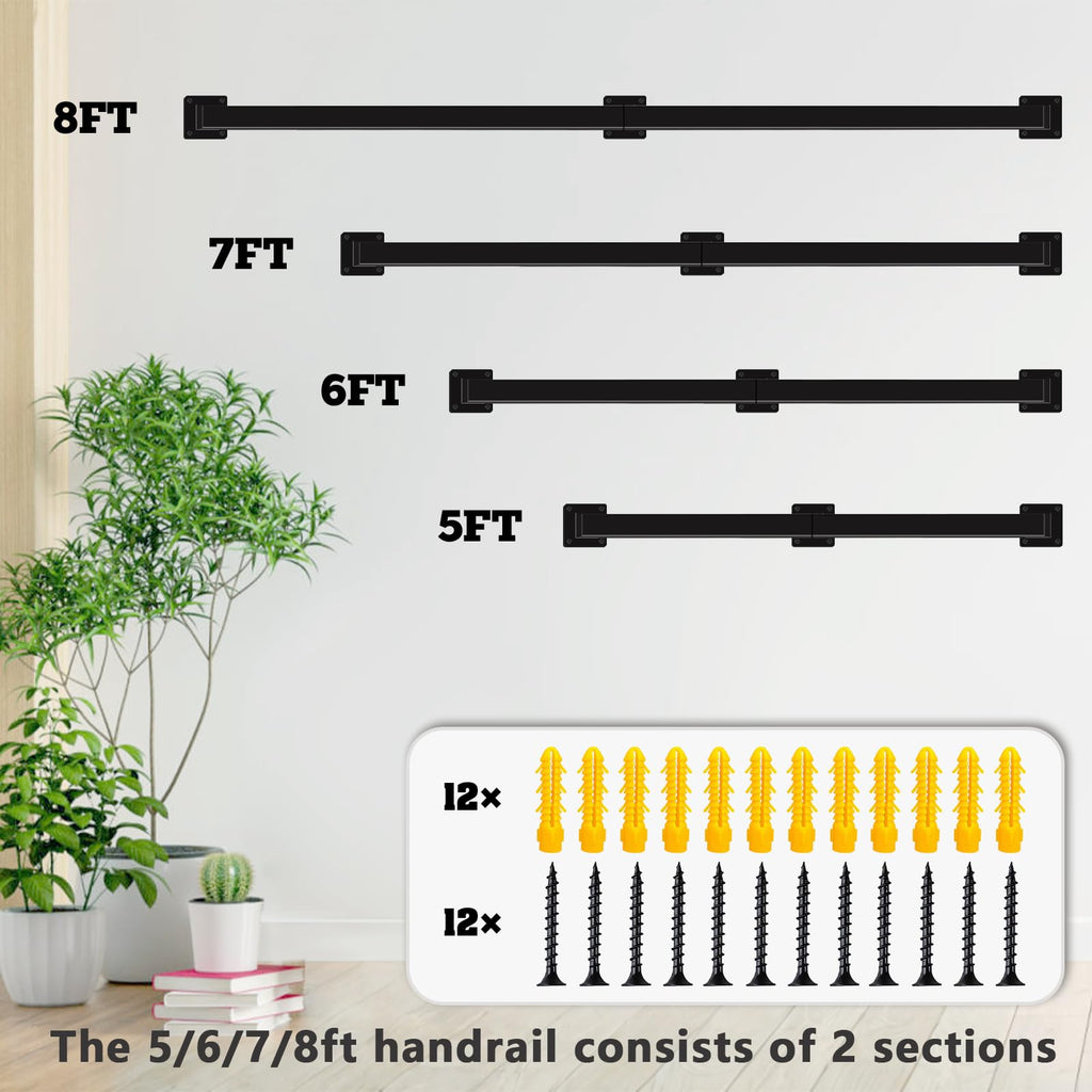 Wall Mount Handrails for Indoor Stairs 7ft Black Wrought Iron Stair Railing