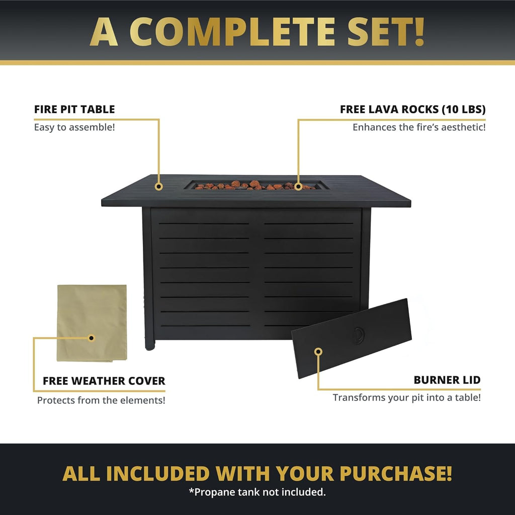 42" Outdoor Propane Fire Pit Table, Gas Fire Pits with Lava Rock Waterproof Cover and Removable Lid for Outside