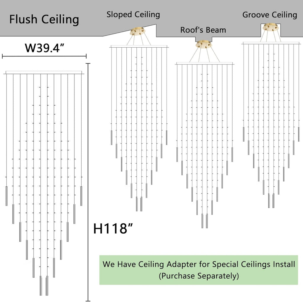 W40 x H120 Glam Chandelier with LED Bulbs Square Chandeliers, Crystal Raindrop High Ceiling Pendant Light for Entrance Large Villa Foyer Lighting Fixtures Gold A100-B0F5PNBGMG