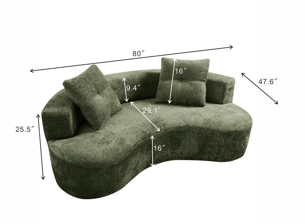 80" Boucle Curved Modular Boneless with 2 Pillows, Green