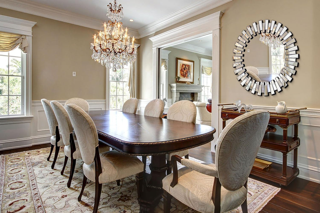 Round Mirrors for Decor, 44'' Large Decorative Wall Mirror with 3D Frame Beveled Glass, Frameless Circle Mirror