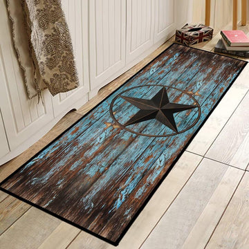 Western Hallway Runner Rug 2x6,Western Barn Texas Star on Old Wooden Plank,Rustic Throw Accent Area Rug Non Slip
