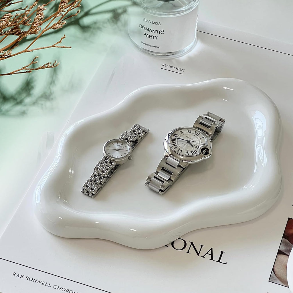 Ceramic Jewelry Dish for Women, Jewelry Tray Trinket Dish, Irregular Cloud Shape Ceramic Plate, Watch Keys Tray Ring