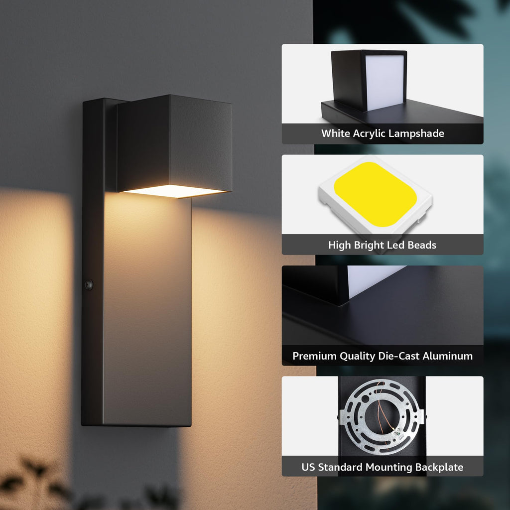 2 Pack 13" Modern Outdoor Led Wall Light, 16W 3000K 1200Lumen Porch & Patio Hardwired Wall Mount Wall Sconces, Exterior