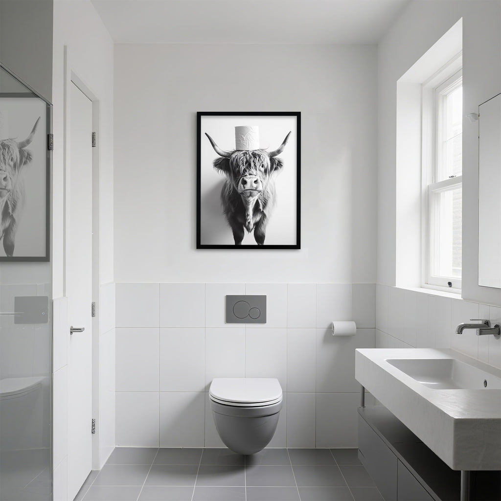 Funny Highland Cow Bathroom Wall Art, Framed Bathroom Pictures Wall Decor