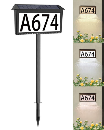 Solar House Numbers for Outside, Waterproof Illuminated House Number Plaque, Solar Led Address Sign for Yard, Home