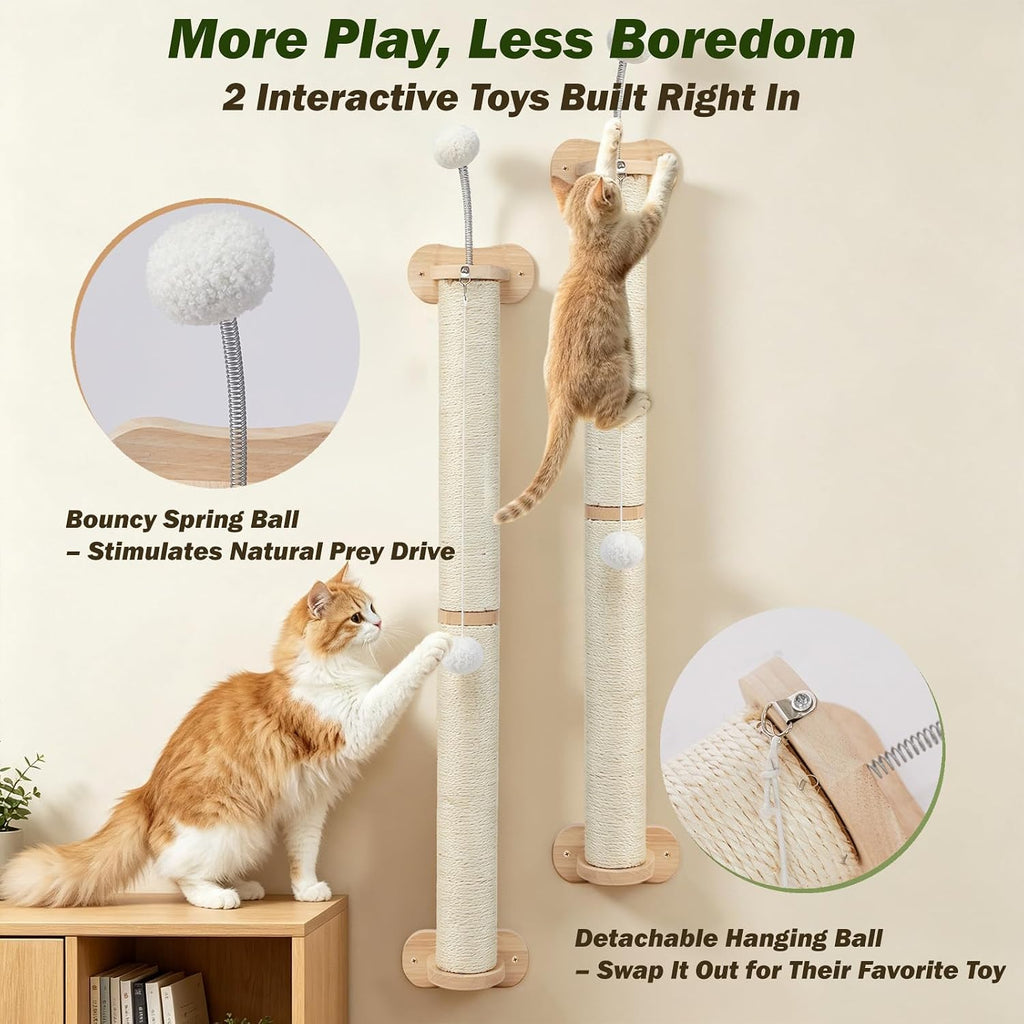 Cat Wall Scratcher 2 Pack 66", Tall Sisal Scratch Post for Large Cats
