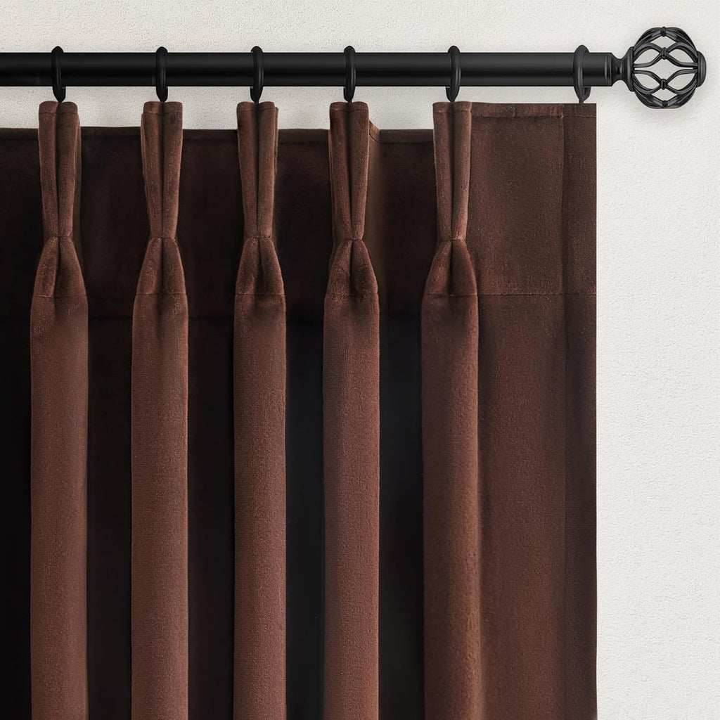 96 inches Long Brown Velvet Blackout Curtains for Living Room Bedroom Luxury Vintage Light Blocking Thermal Insulated