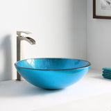 Accent Modern Tempered Glass Vessel Bowl Sink in Blue Ice, Aqua Top Mount Bathroom sinks above Counter