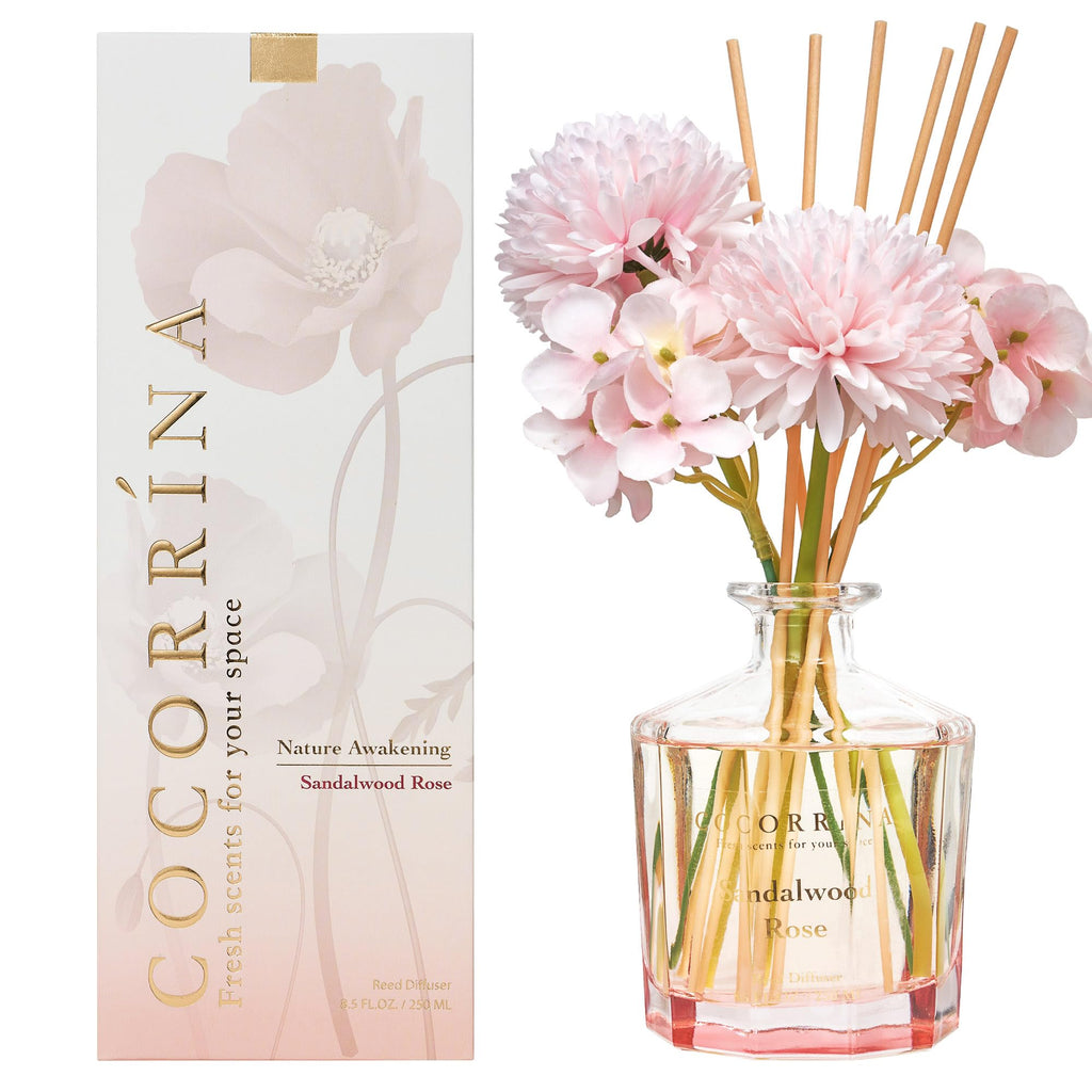 Reed Diffuser - Sandalwood Rose 8.5 Fl.oz Flower Reed Diffuser Set with 8 Sticks, Home Fragrance Reed Diffuser