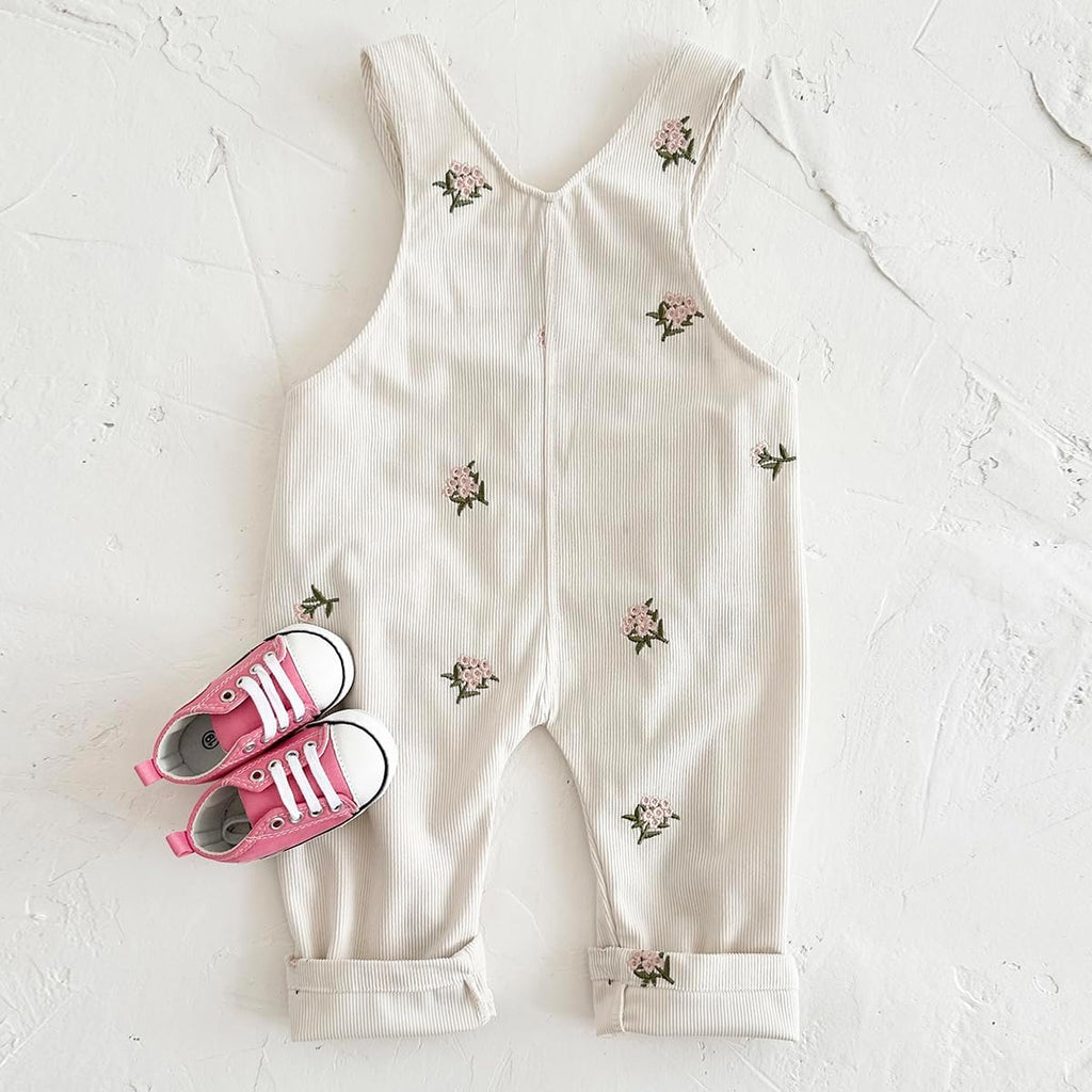 Baby Girl Overalls Corduroy with Floral Embroidery,Toddler Jumpsuit Romper,Soft Overall for Girls ( - )