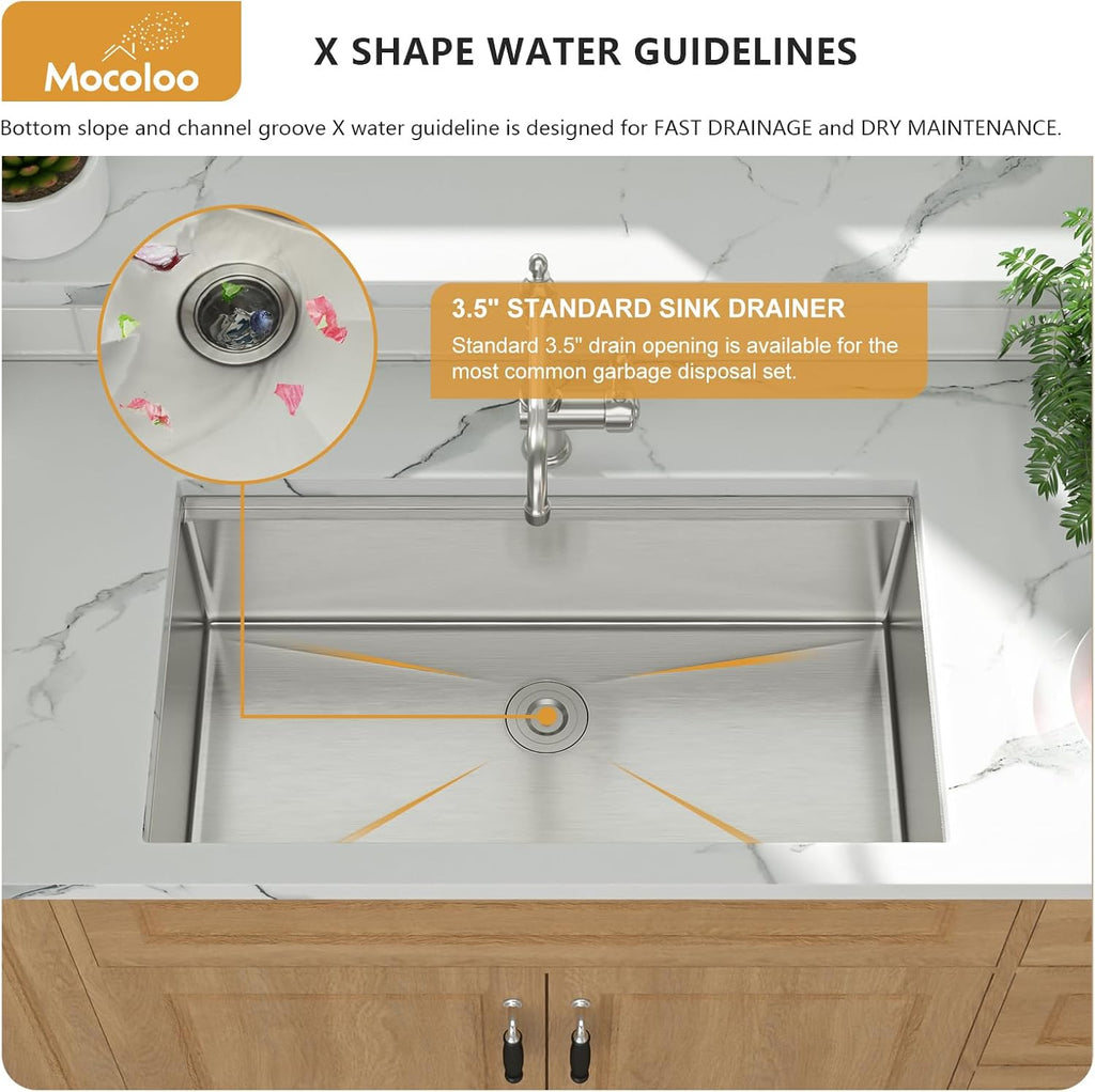 30 Inch Undermount Kitchen Sink - 30x19 Inch Stainless Steel Workstation Sink 16 Gauge Handmade Single Bowl 10" Deep