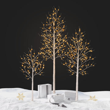 White Birch Tree with Lights Set of 3-4ft 6ft 8ft Christmas Decorations with 280 Warm White Lights, Twinkle Twig Tree