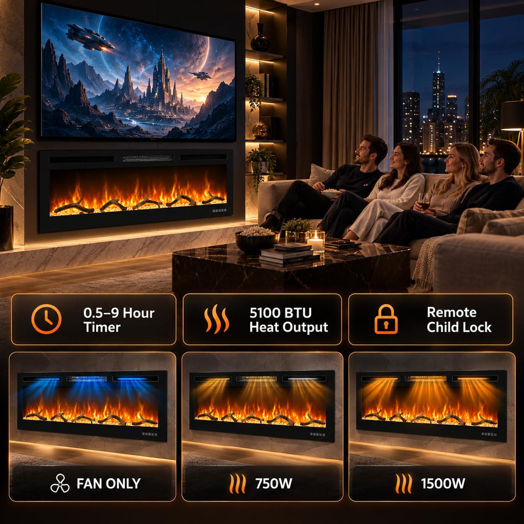 50 Inch Smart Electric Fireplace, WiFi & Alexa Smart Control