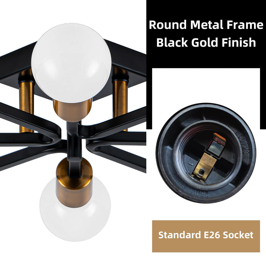 Black Gold Sputnik Ceiling Light Fixture, Farmhouse Semi Flush Mount