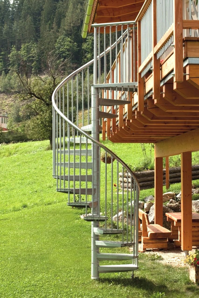 Austrian Outdoor Spiral Staircase, Galvanized Steel Non-Slip Step Railing, Aluminum Powder Coated Handrail, 47.24"