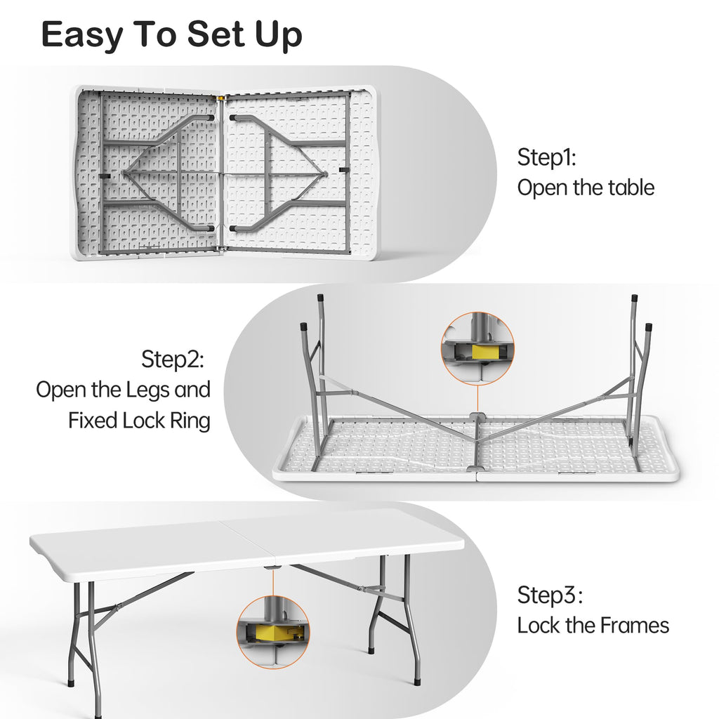 6 Foot Folding Table 2 Pack, 6 FT Foldable Plastic Table Heavy Duty