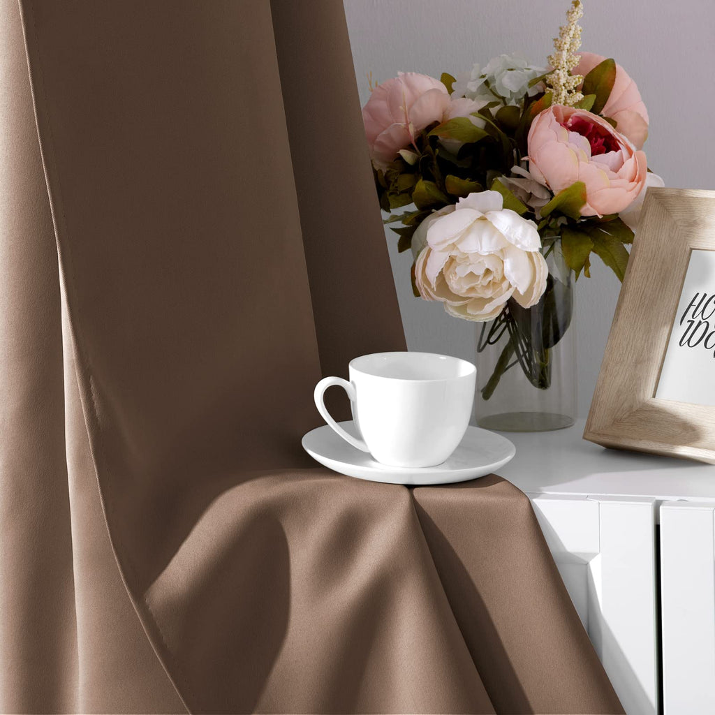 Blackout Curtains 52 X 84 Inch Long 2 Panels Set Cappuccino Room Darkening Curtains/Drapes, Thermal Grommet Taupe