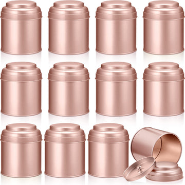 12 Pcs Tea Tins Airtight Double Lids Metal, Rose Gold, 8 oz