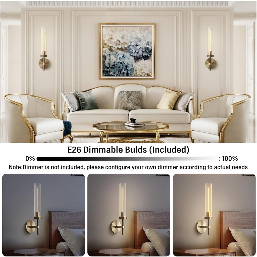 Brass Wall Sconces Set of Two, 19" Knurling Gold sconces Wall Lighting, Bathroom Vanity Light Fixtures, Modern Wall