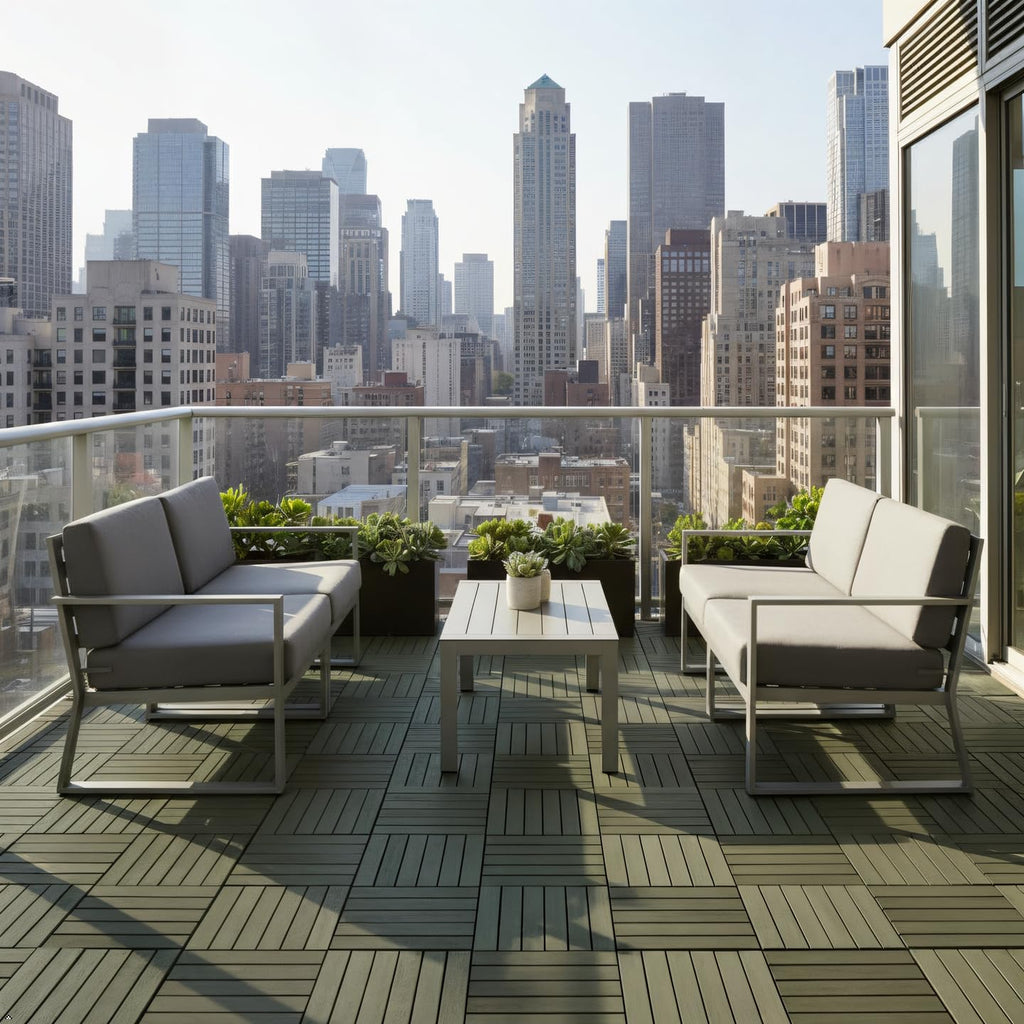 Natural Acacia 12x12 Interlocking Wood Deck Tiles for Balcony, Garden, Patio, Poolside Decor - Waterproof Indoor &