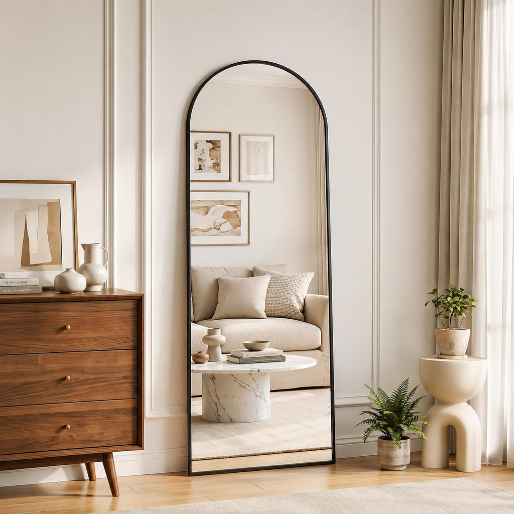 56"x14" Full Length Mirror, Over The Door Mirror, Black