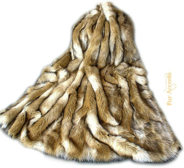 Plush Golden Brown and Creamy Wolf White Coyote Stripe - Premium Quality Faux Fur - Designer Throw Blanket - Soft