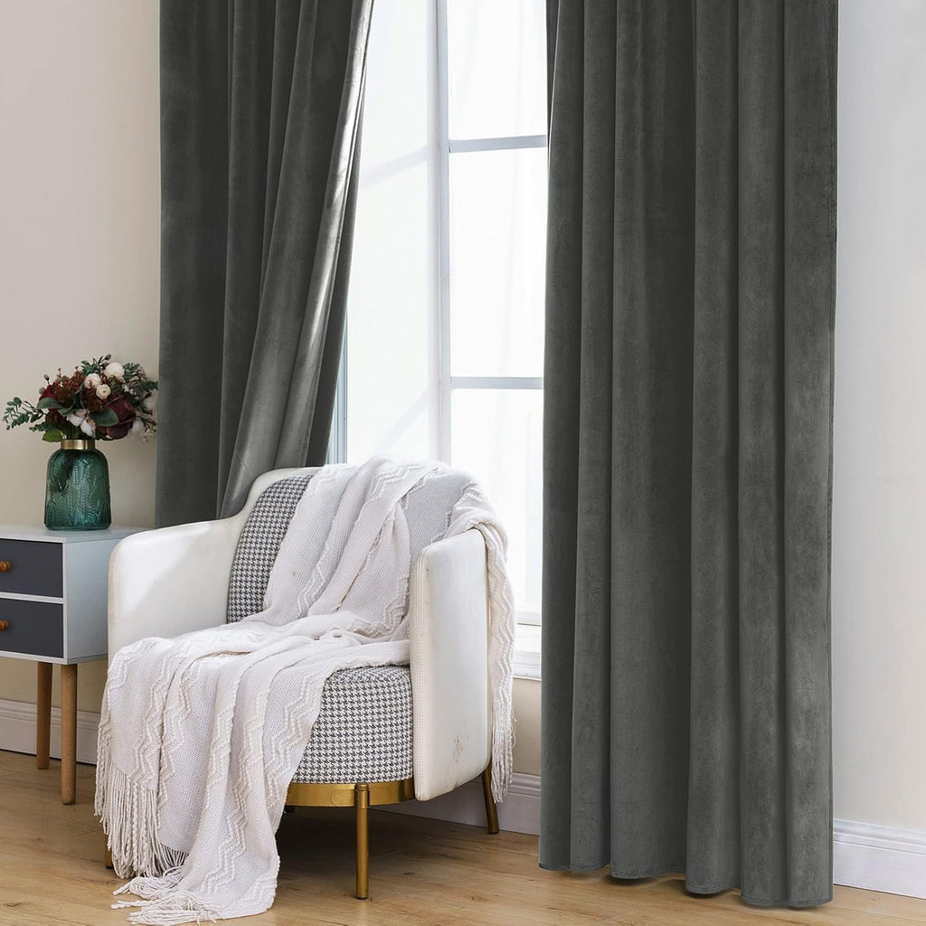 Velvet Curtains 52x84 inches 2 Panels Gray Blackout Curtains