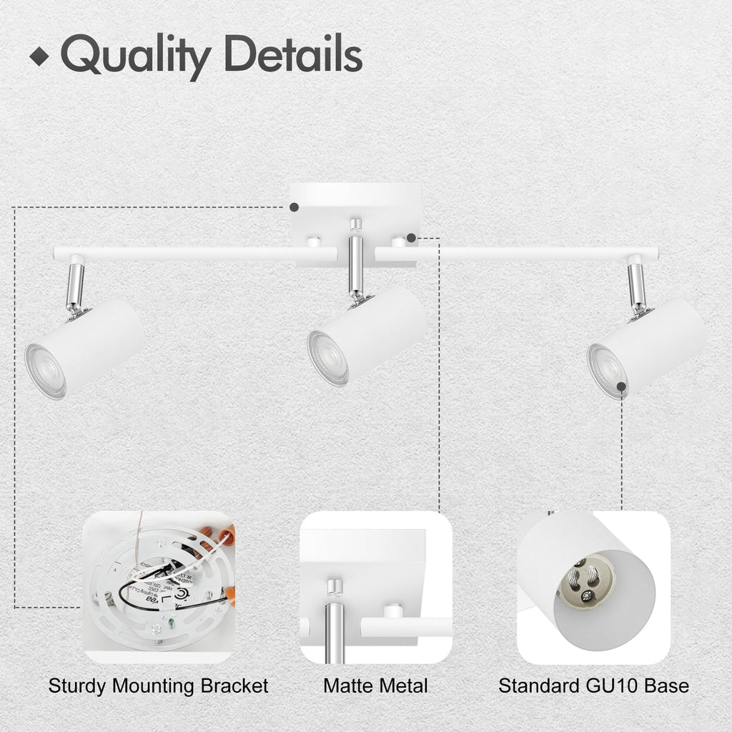3 Light Track Lighting Fixtures Ceiling, Matte White Kitchen Lighting Fixtures Ceiling, Track Lights Ceiling