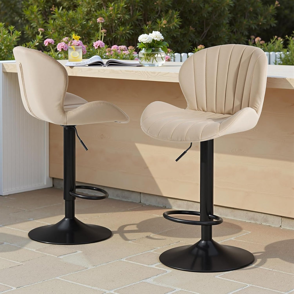 Bar Stools Set of 2, Modern Swivel Bar Chairs, Adjustable Fabric Upholstered Barstools Counter Height with Backrest