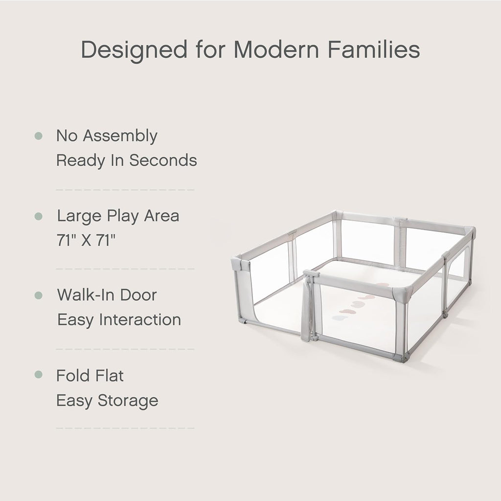 Baby Playpen, Pre-Assembled Foldable Playpen with Walk-in Door, 59"x 59" Large Baby Play Yard for Babies & Toddlers