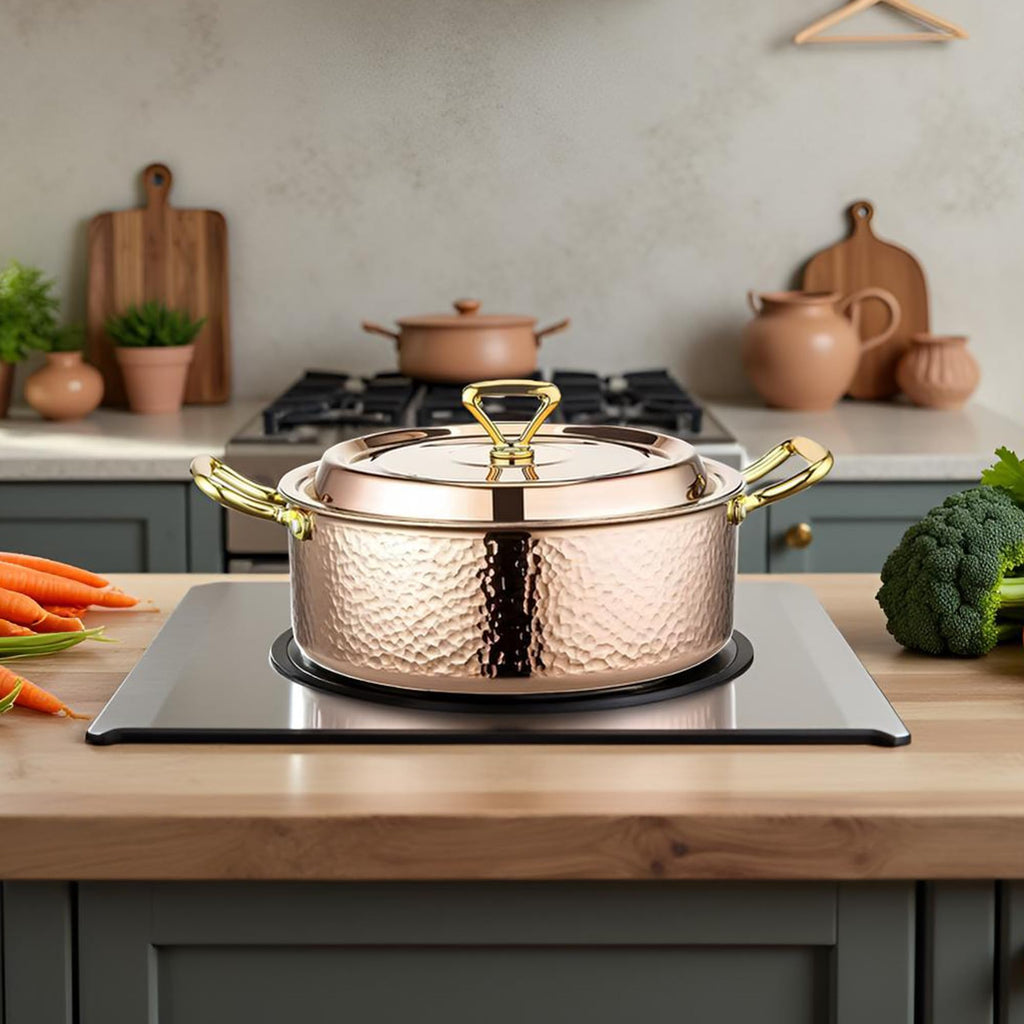 4.2QT Hammered Stock Pot with Lid, Copper Cooking Pot