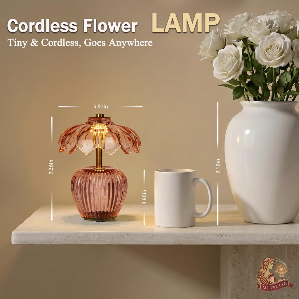 Rechargeable Table Lamp, Small Cordless Lamp with Timer, Pink