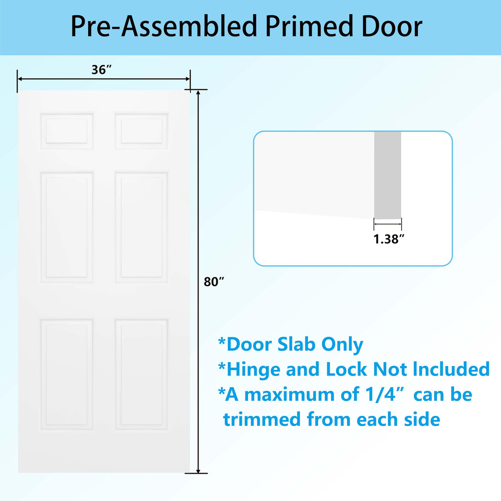 36"x80" Raised 6-Panel Textured White Primed Interior Door Slab