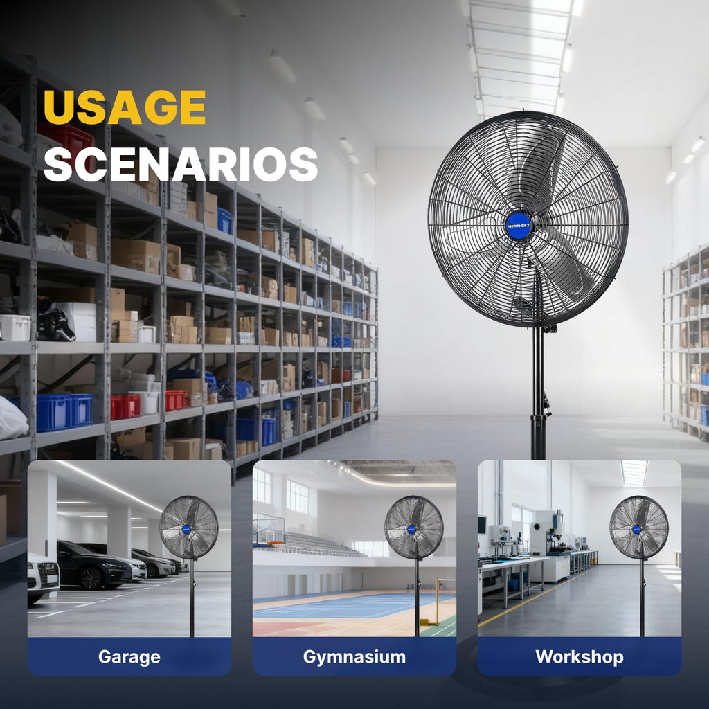 24 Inch High Velocity Non-Oscillating Pedestal Fan, 10000 CFM Airflow Heavy Duty Industrial Standing Fan, 2 Speeds