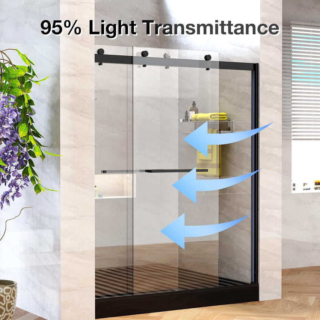 Frameless Shower Door, 5/16" (8mm) Clear Tempered Glass Shower Door, 56-60" W x 74" H, Quiet Soft-Close