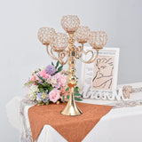 12 Sets Gold 5 Arms Candelabra Centerpiece,Metal Crystal Candlestick Holders Chandelier Crystal Beaded Candle Holder