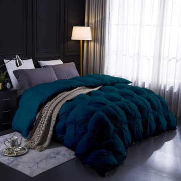 Winter Feather Pinch Pleated Down Comforter 1-Piece All-Season Duvet Insert, 650 GSM Micro Fill with All Side