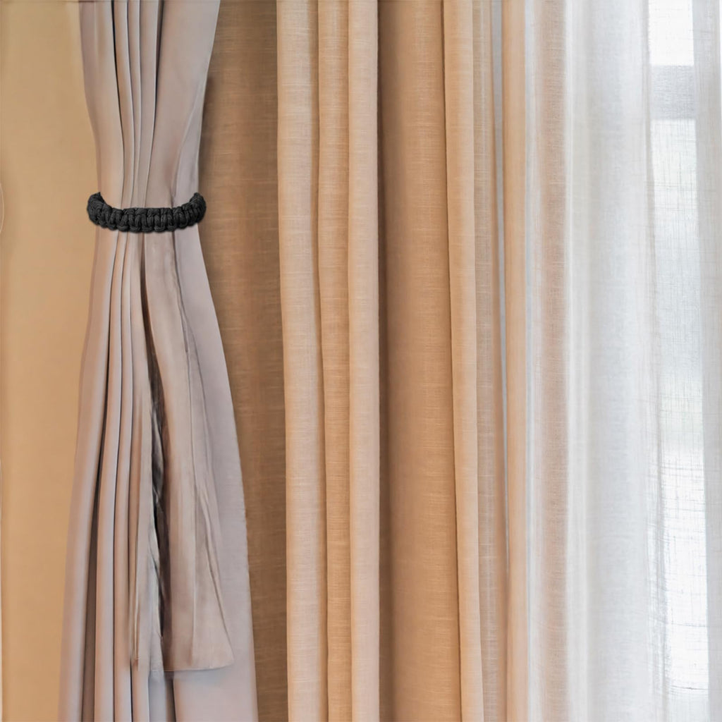 Braided Curtain Tiebacks Boho Elegant Rustic Curtain Holdbacks Tie Backs Holders Set Simple Light Weight - 6 Pack