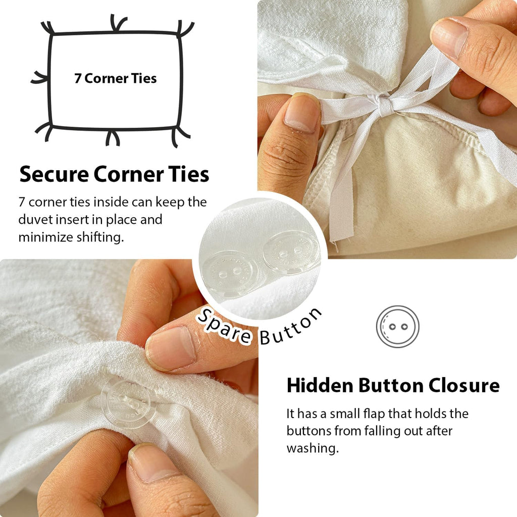 Duvet Cover, 2 PCS Natural Linen Cotton Blend Bedding Set with Striped Jacquard-1 Duvet Cover 1 Pillowcase