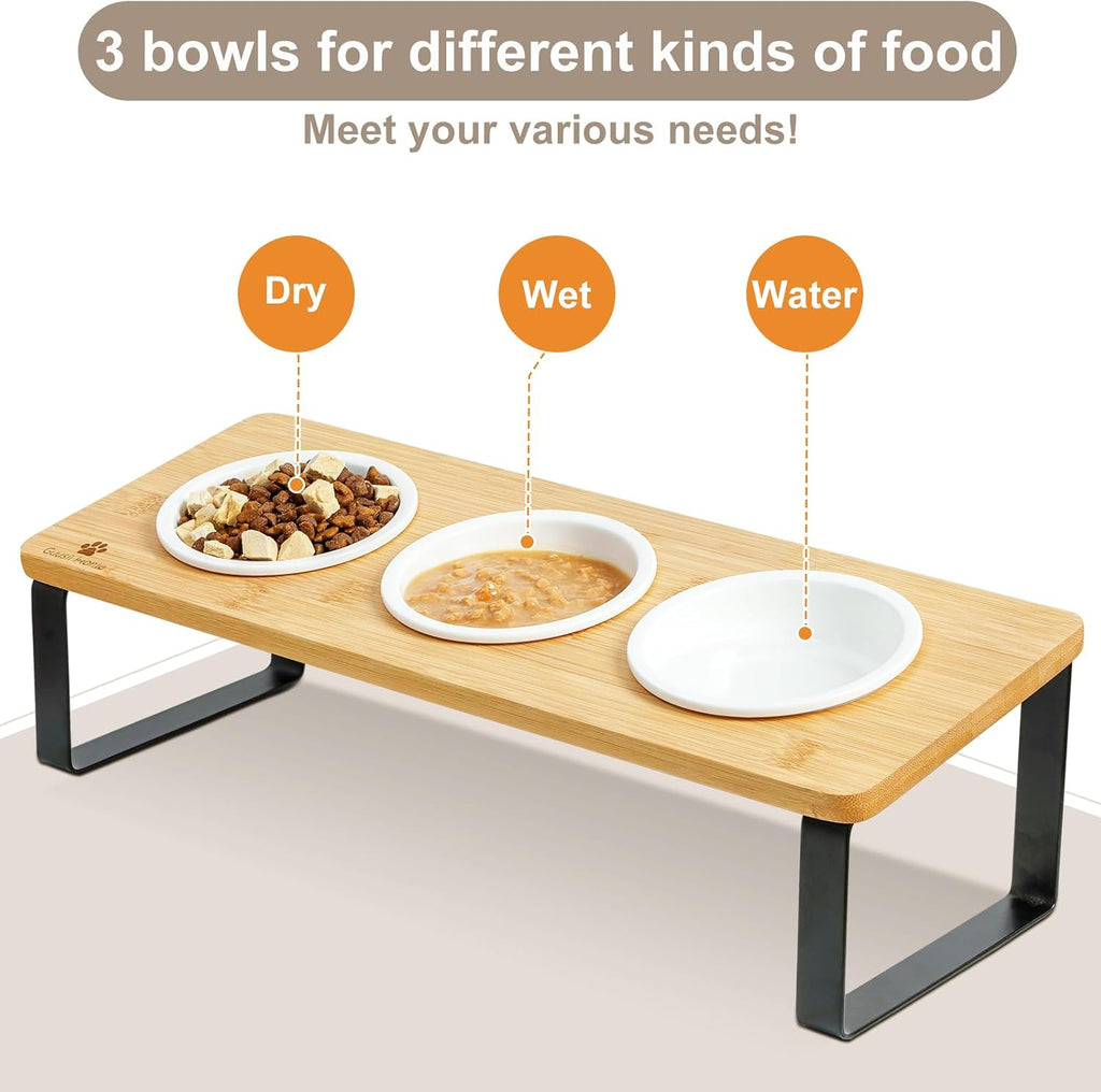 Raised Cat Food Water Bowl Elevated Tilted Kitty Dishes Set of 3 Ceramic Dish for Indoor Cats Orthopedic Pet Food