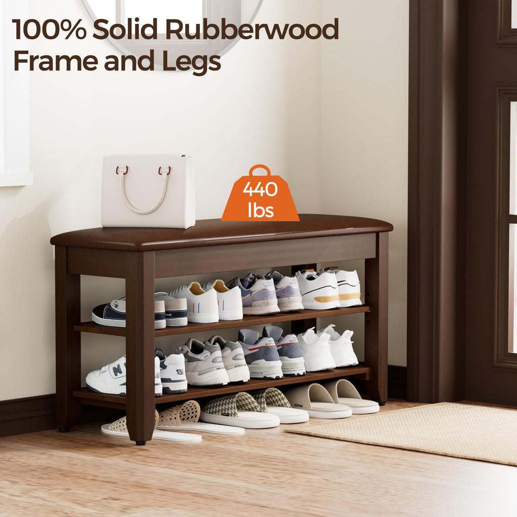 31.5" Wide Solid Wood Shoe Rack Bench with Flip-Top Storage