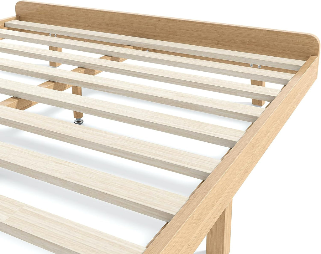 Queen Bed Frame with Headboard & Low Footboard, Bamboo Queen Size Bed Frame with Wood Slats Support 800LBS, Japanese