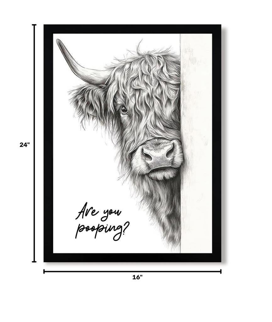 Funny Highland Cow Bathroom Decor Canvas Wall Art, 16x24 Inch