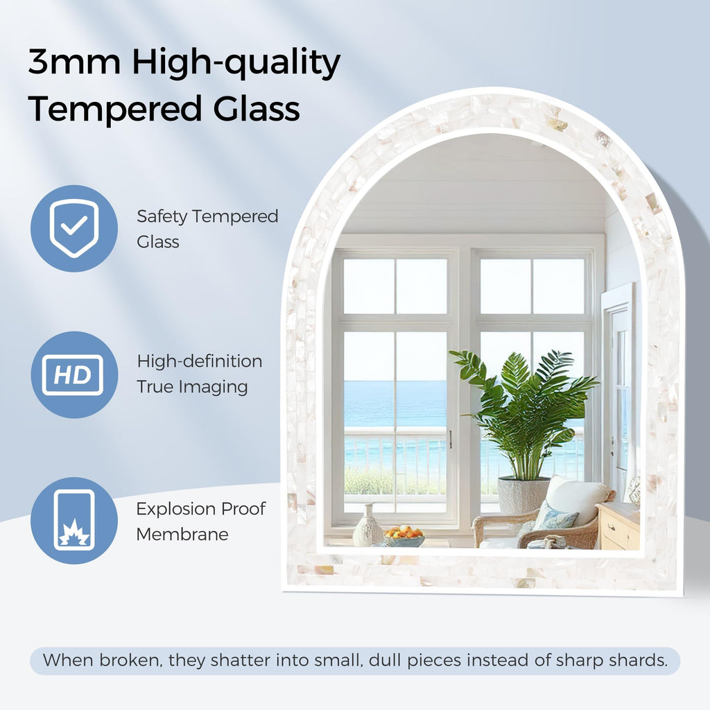 Arched Mirror 24x36 Inch with Shell Frame